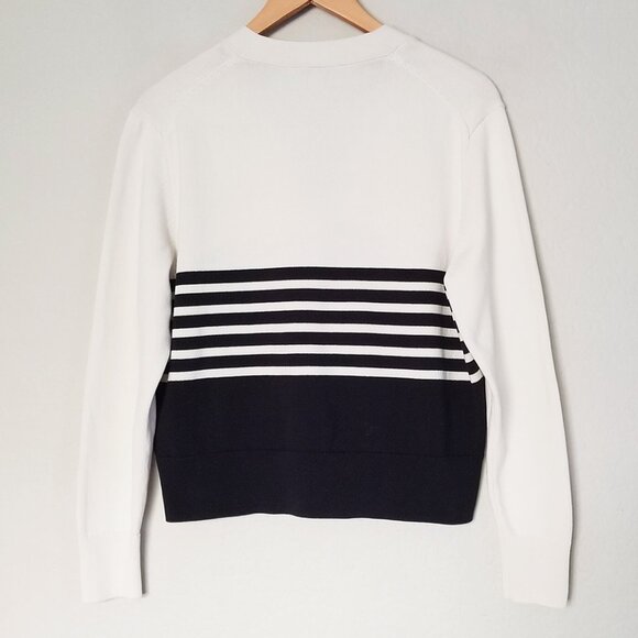 COS Striped Cardigan 100% Cotton V Neck Cream Black Relaxed Fit Size S Preppy - Picture 8 of 16